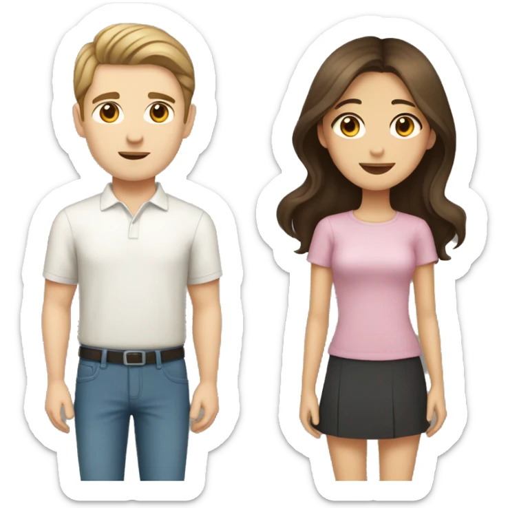brown haired asian girl with straight hair and brown haired white guy with wavy hair sticker