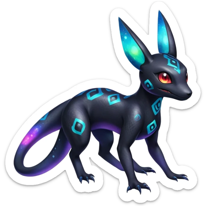 Vibrant colorful Nebulae Salandit-Umbreon-Fakémon-hybrid-creature (full body)  sticker