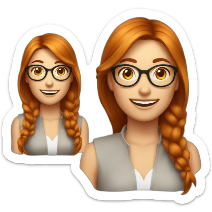 Femme cheveux longs rousse avec grosses lunettes rondes saute de joie sticker