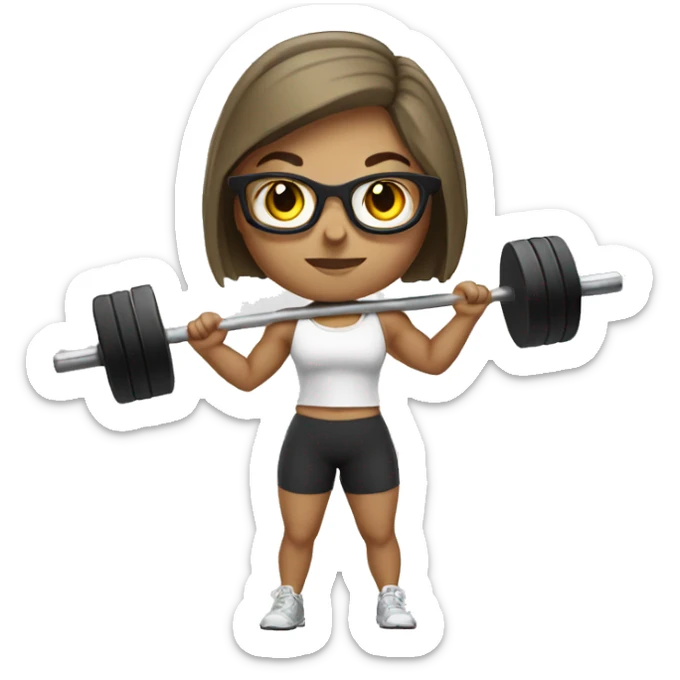 White Sports Girl with short hair glasses holding barbell sticker