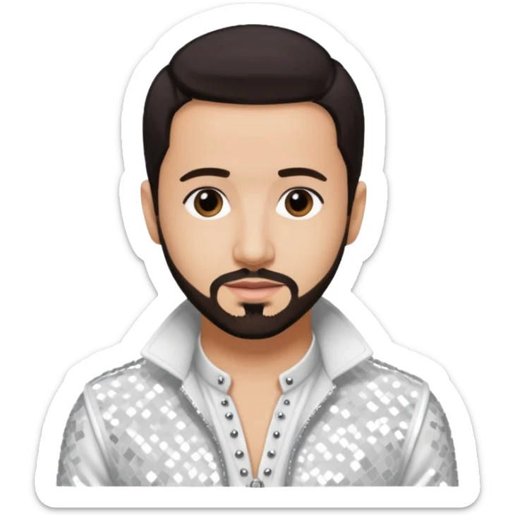 AJ McLean from Backstreet Boys with dark brown hair, white sequin outfit sticker