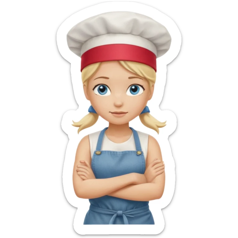 Sexy Full body 
Long Blonde hair blue eyed female chef arms folded wearing tank top and denim shorts and chef hat arms folded sticker