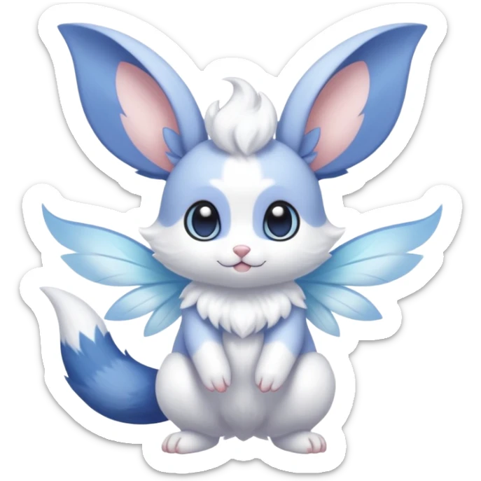 White pastel cute adorable kawaii divine winged furry fairy-Fakémon-Minccino-Meowstic-hybrid-fusion (full body) sticker