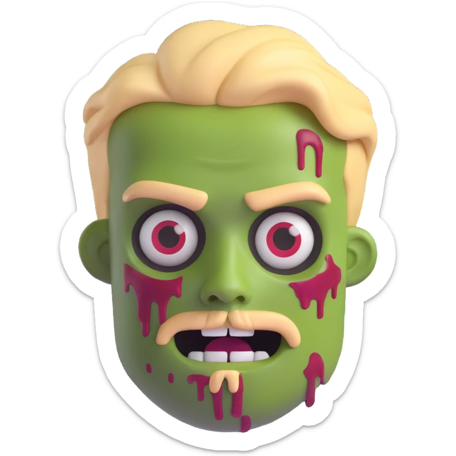 Transform this cartoon 3D emoji style man into a zombie with blonde hair and a goatee, keeping the same cartoon 3D emoji style and details consistent. sticker