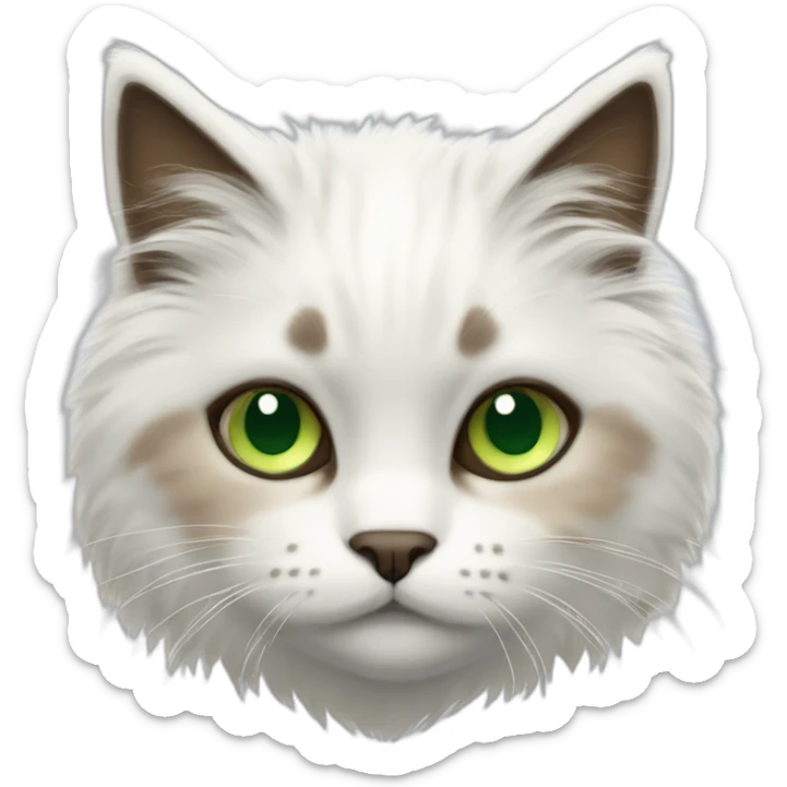 white fluffy bi-colour cat with dark brown ears and upper head, brown ears and green eyes sticker