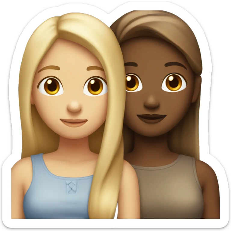Two girls hugging each other, one girls with semi-blond straight hair and the other with brown skin and brown straight hair sticker