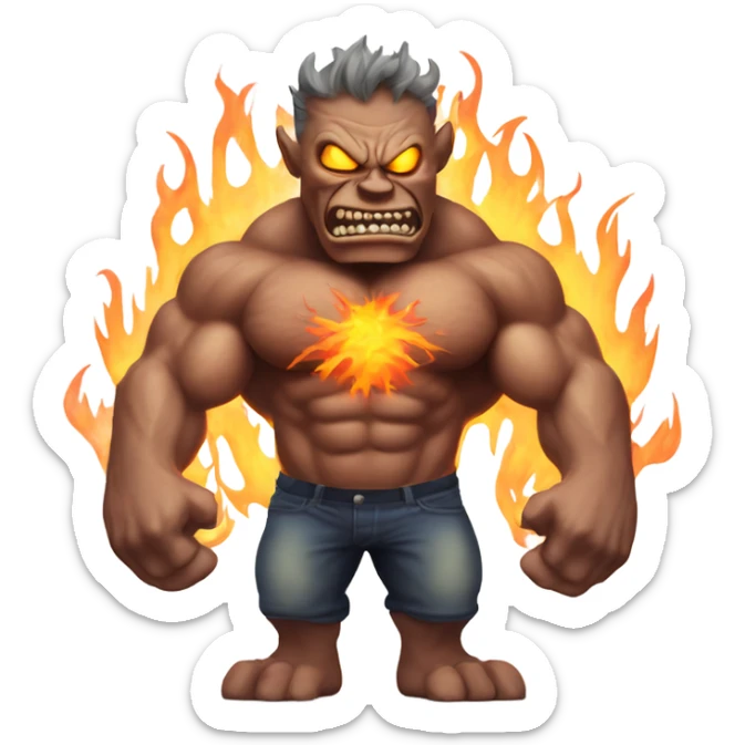 A very scary human Monster with Big muscle arms and flaming eyes  sticker