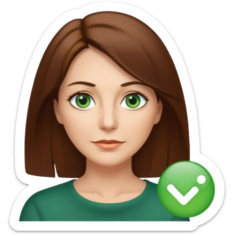 middle age woman with green eyes and shoulder length straight brown hair sticker