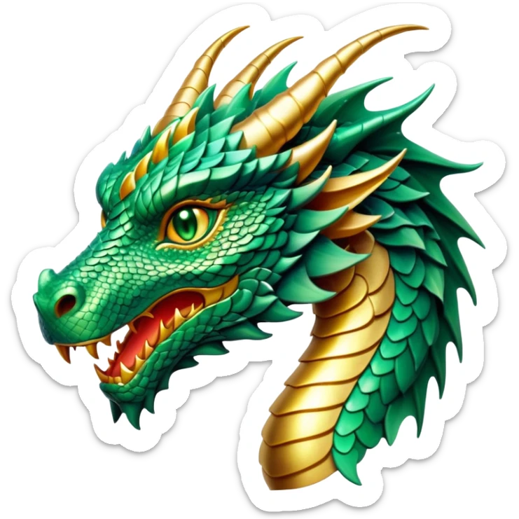 cinematic-noble-dragon-portrait-emoji,-poised-and-majestic,-with-a-sinuous,-elongated-body-covered-in-intricately-detailed,-shimmering-scales-in-hues-of-emerald-and-gold,-and-piercing,-fiery-eyes-that-reflect-ancient-wisdom; sticker