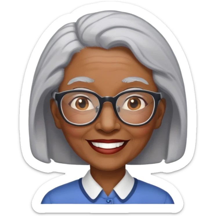 Elderly black woman teacher with gray hair and glasses sticker