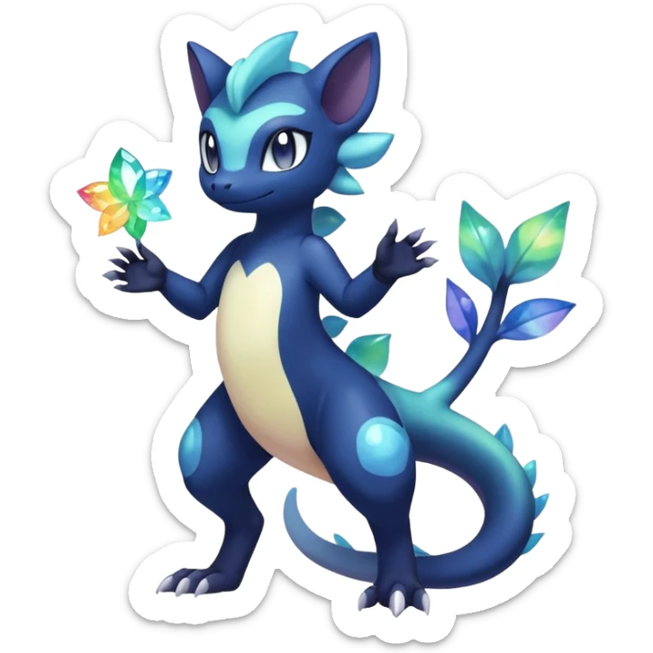 Rainbow crystalic Shiny pastel Nebulae Salandit-Meowstic-Noibat-Fakémon-hybrid-creature (full body)  sticker