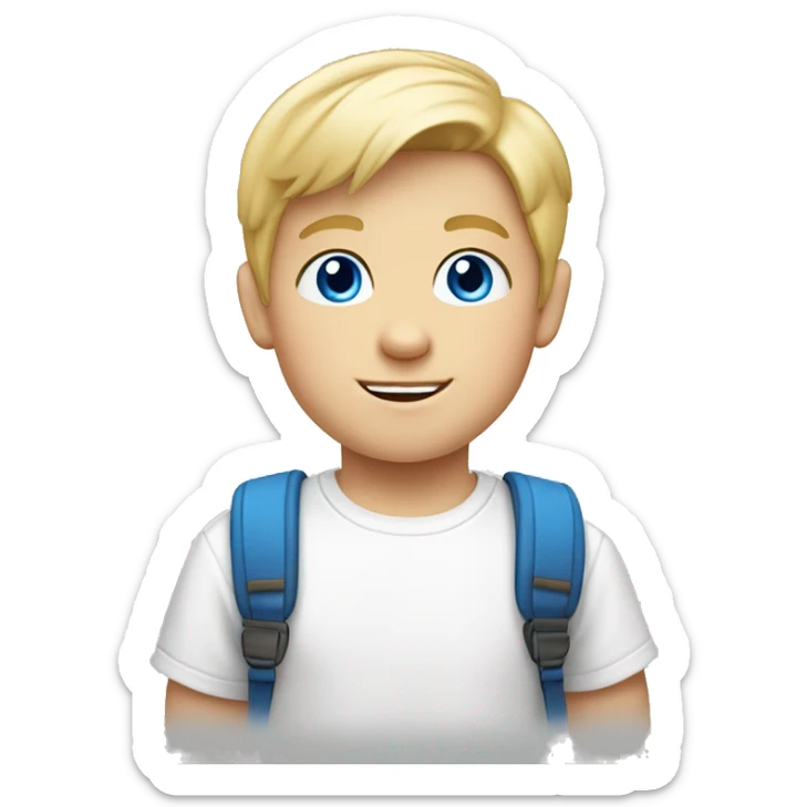kindergarten white boy with blond hair and blue eyes with white t-shirt sticker