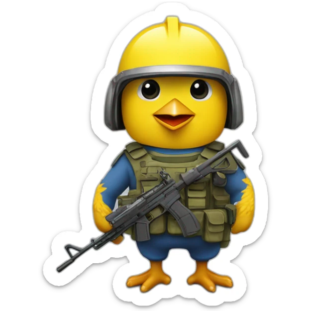 Un poussin jaune avec un casque militaire et une arme a feu et la drapeau français minion sticker