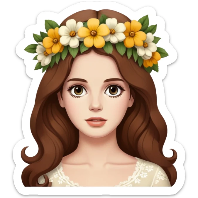 Lana Del Rey with flower crown and vintage style sticker