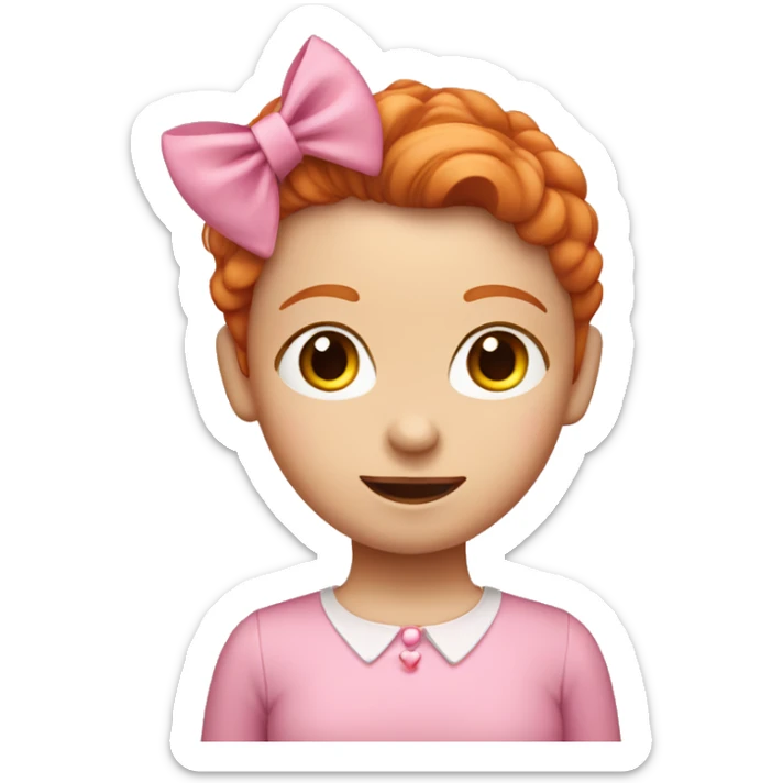a ginger haired girl with a pink long sleeved top and a pink bow in hair  sticker
