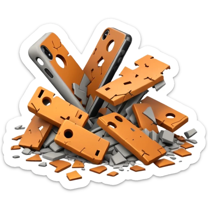 3D iPhone style emoji of debris and ruins, broken pieces of concrete and metal scattered, chaotic structure, isolated on white background, soft shadows, high detail, playful and cute. sticker