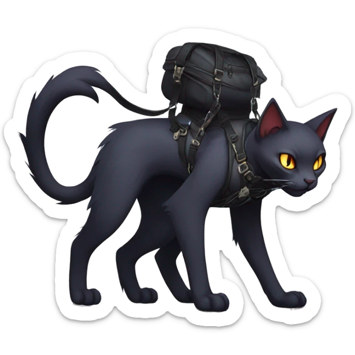 cool edgy fantasy dark-shadow-themed animal vampiric cat hybrid Fakemon  with a harness and collar full body sticker