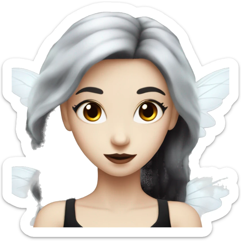 white Fairy wearing black clothes has black wings dark makeup and dark red hair and flying sticker