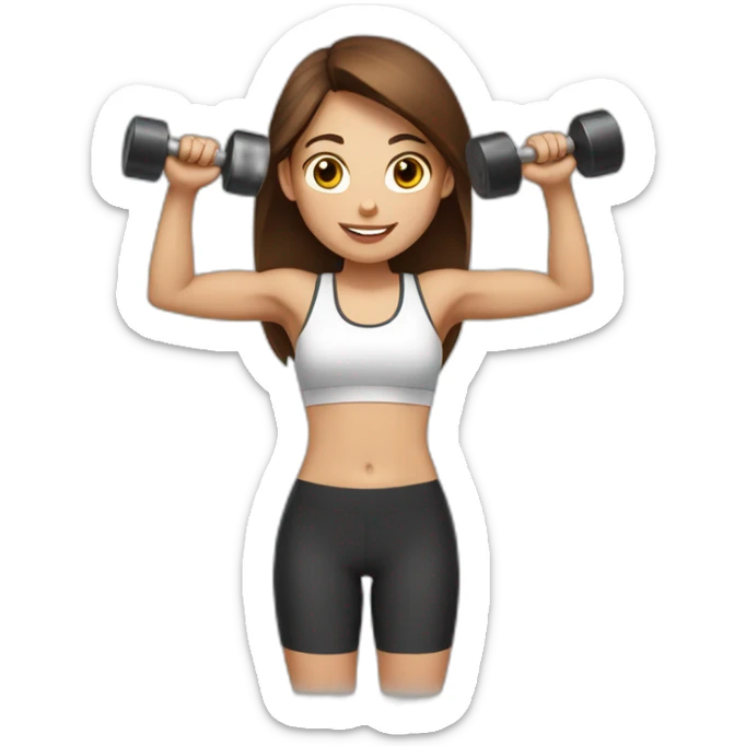 White fitness girl with brown hair with dumbbells in their hands sticker