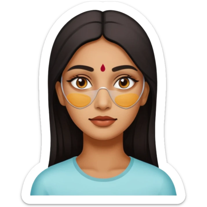 make an emoticon of a woman that has gel-like under eye patches of skincare of transparent color and make the woman slightly indian with only skintone and hair and no other such element and make the patches slightly bigger sticker