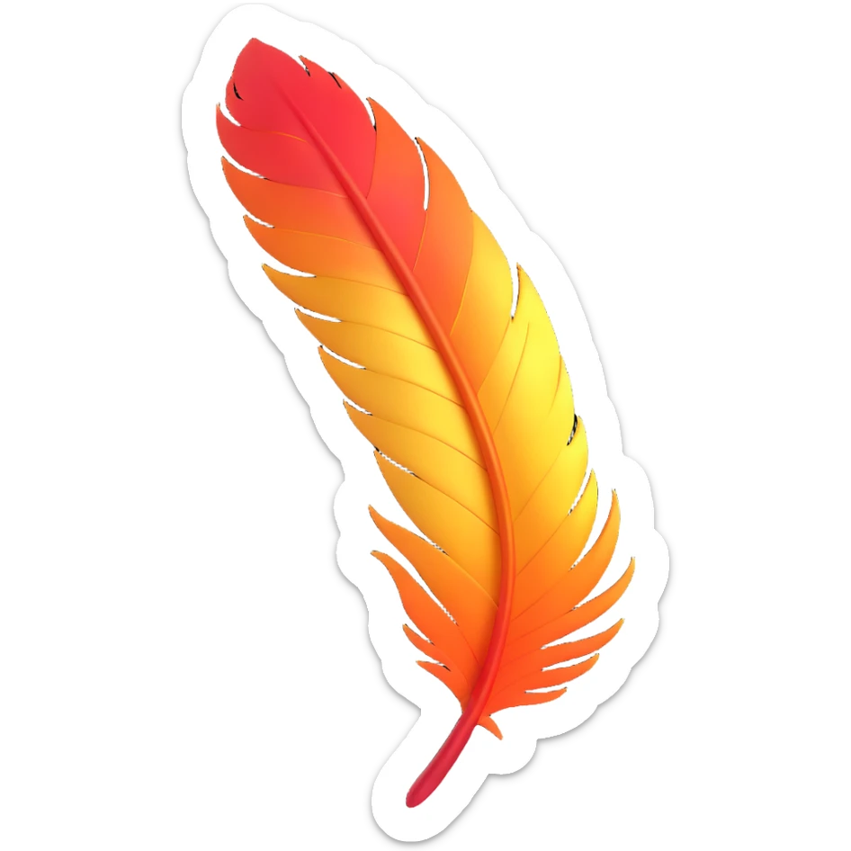 a single phoenix feather, radiant with gold and red hues, detailed and majestic sticker
