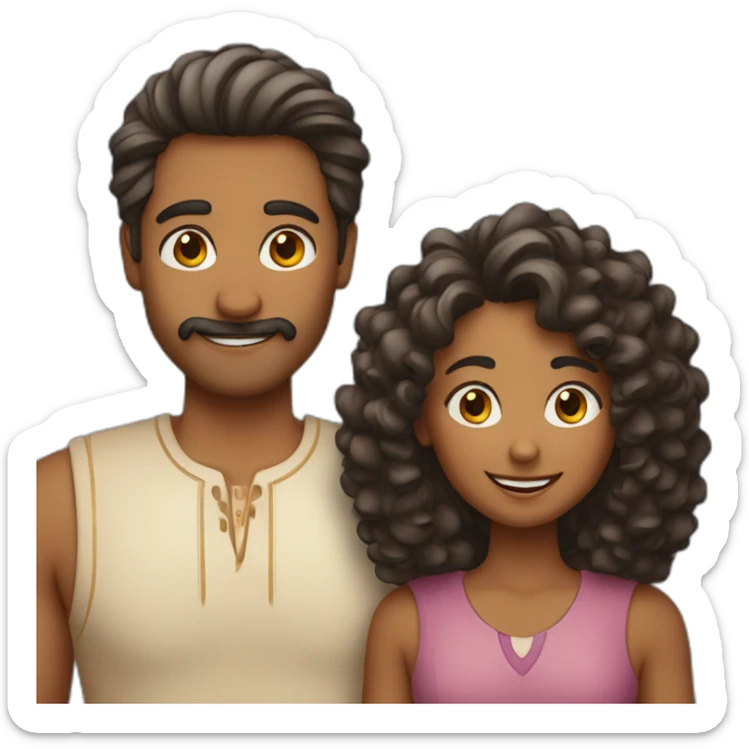indian family with one dad and one son straight hair and one mom and one daughter curly hair sticker