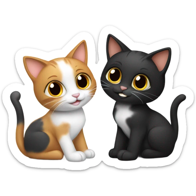 I want 2 cats. I want them next to each other. I want one to be calico colored. I want the other cat to be completely black colored sticker