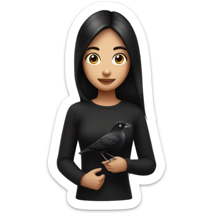 Black hair girl black top girls face on a birds body sticker