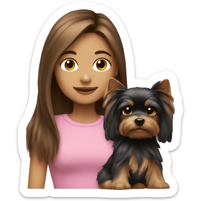 Brunette long hair girl with yorkie puppy sticker