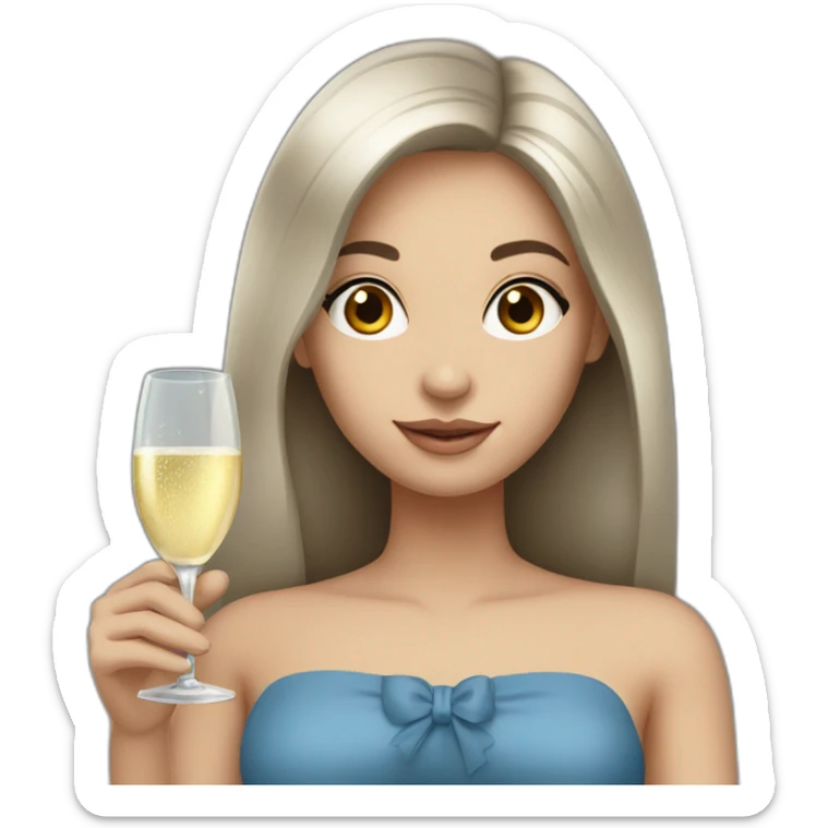 girl with long dark brown hair and grey-blue eyes with bottle of champagne  sticker