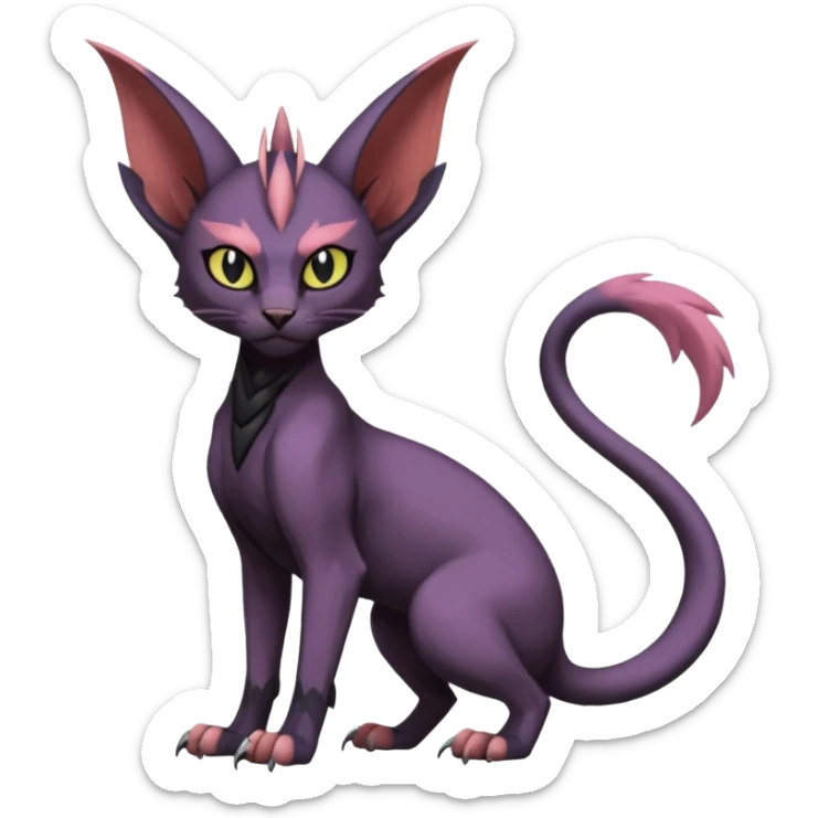 Black edgy Noivern-Noibat-Purloin-Sphynx-Lykoi-Caracal-cat-Fakemon-fusion-hybrid-creature sticker