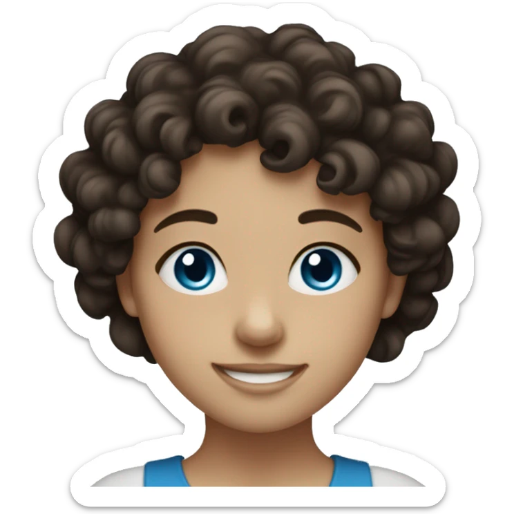 smiling girl with dark brown curly hair and blue eyes sticker