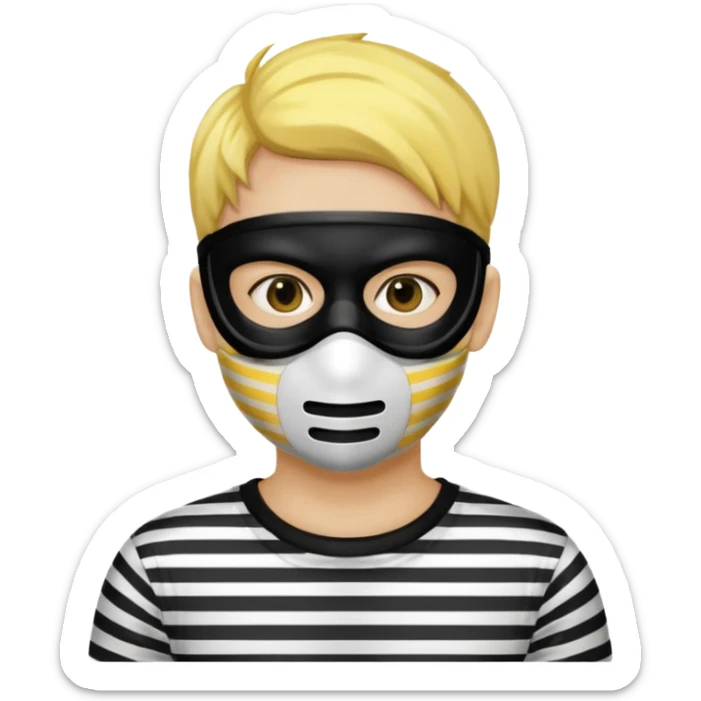 Make a robber emoji with yellow skin and white and black shirt with a mask thats black sticker