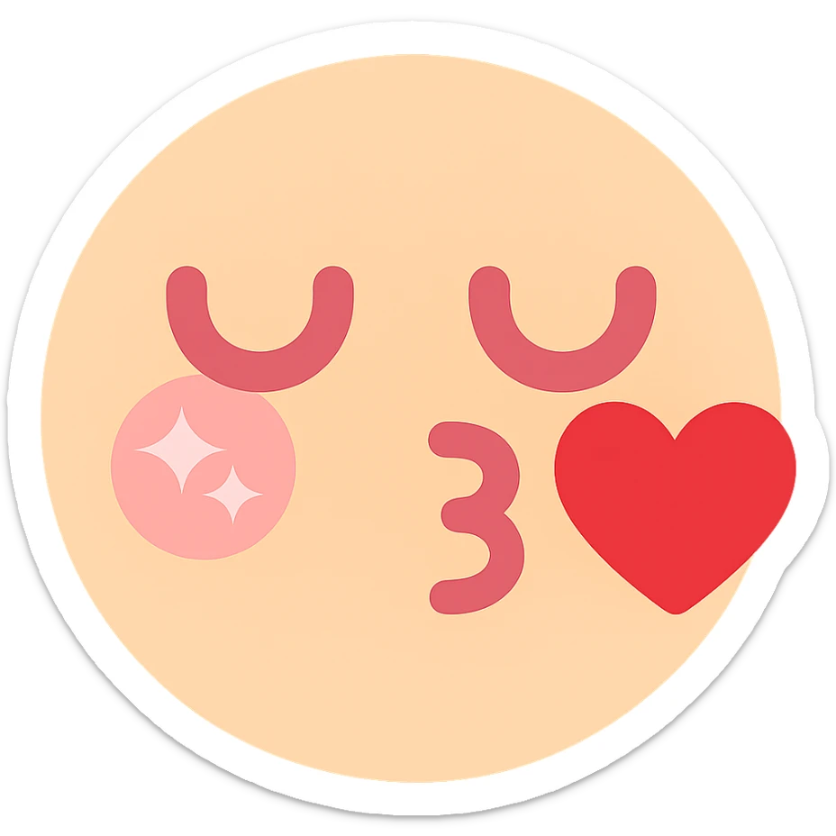 Add a red heart to the kissing emoji with eyes closed, keep the background transparent, maintain the emoji style and details. sticker
