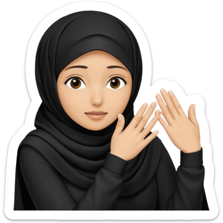 Hijabi girl sitting and hiding her face from her hands made into half open fists and completely covered her face sticker