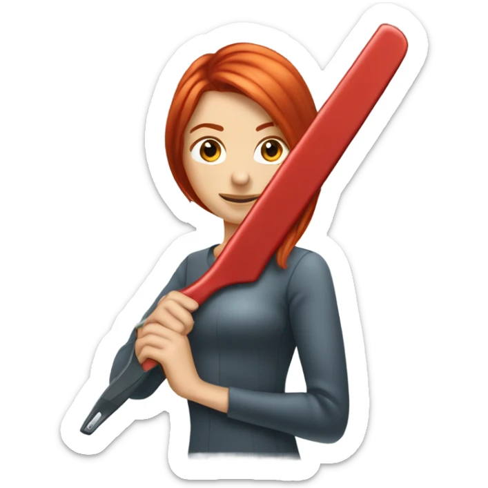 A red headed girl with a straightening iron in her hand to straighten her hair sticker