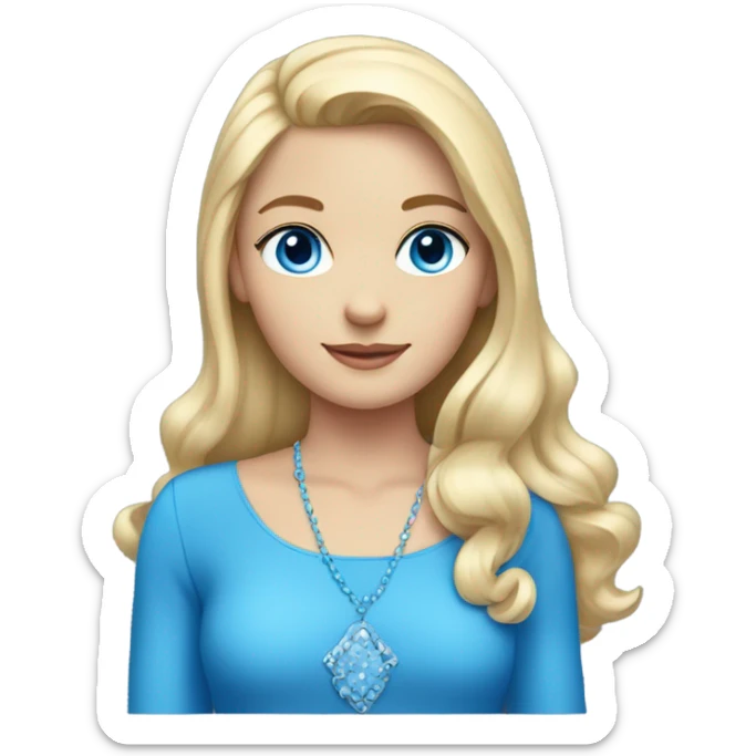 A girl with blonde hair and blue with a blue dress and a blue  accessorie sticker
