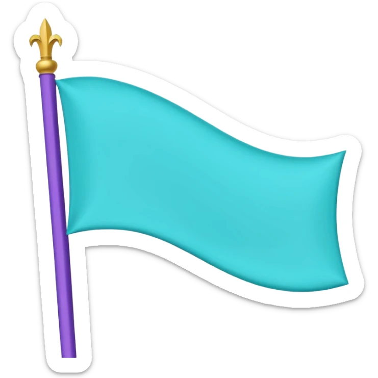 “Emoji-style waving banner, simple flat lines, soft curved flag, bright turquoise/purple/blue/green, minimalist medieval vibe, cute and magical, no castle.” sticker
