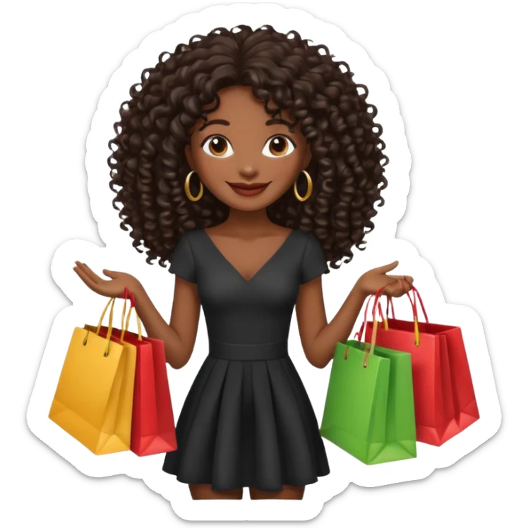 black girl with long hair and elegant outfit holding shopping bags  sticker
