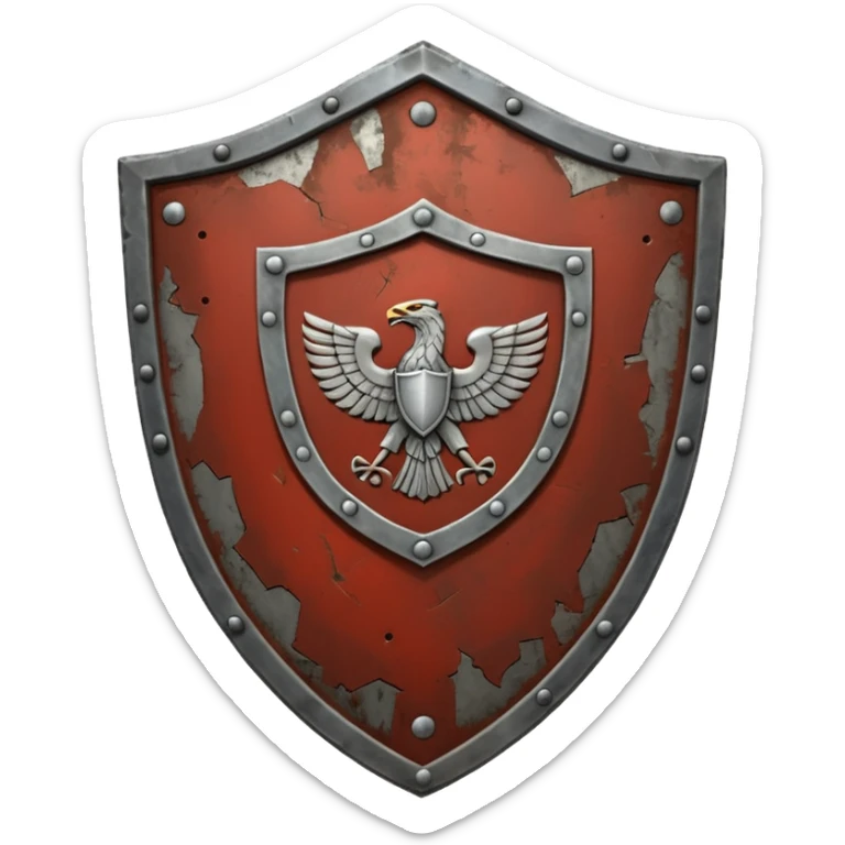 a battle worn steel shield with engraved roman numerals for 30, the roman numerals should be prominante and in the center of the shield sticker