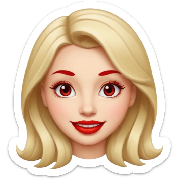 in the style of apple IOS emojis, give me a girly face emoji, with big red lips and eyelashes sticker