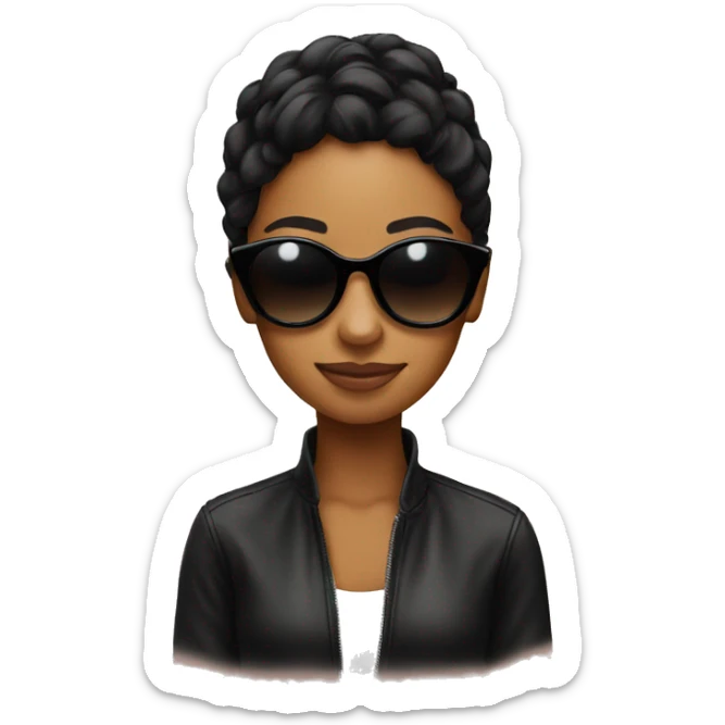 A young emoji behind a young woman wearing black sunglasses sticker
