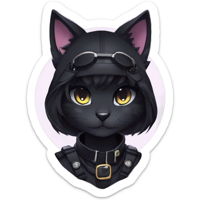 Gorgeous furry dark techwear anime style anthro black cat furry sona Fakemon aesthetic and pretty edgy black with collar and harness trending style sticker