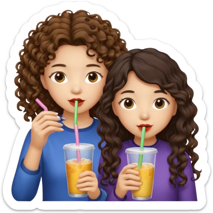 Two girls drinking they’re both Asian but one has curly brown hair and the other has long dark hair sticker
