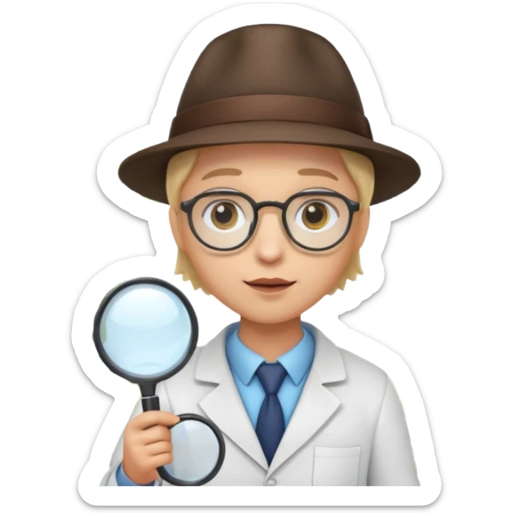 A 3D cartoon scientist wearing a hat and holding a magnifying glass close to bright flowers, curious expression, detailed Memoji-style realism.A 3D cartoon scientist wearing a hat and holding a magnifying glass close to bright flowers, curious expression, warm daylight. sticker