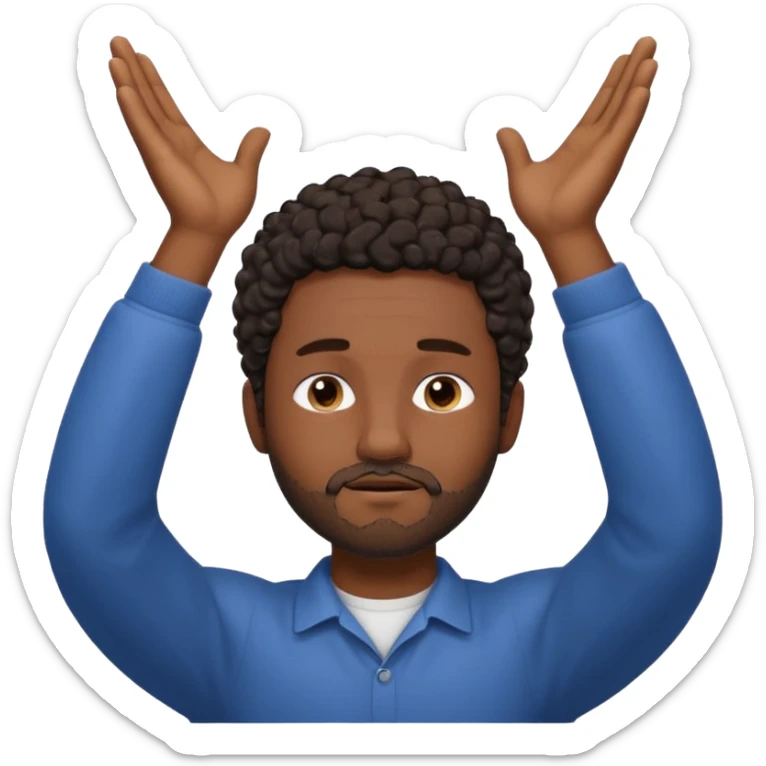 Emoji of a frustrated man with short dark curly hair and a short beard, eyes tightly closed and eyebrows furrowed.
Both hands raised near his head in frustration, clean rounded emoji style, soft gradients, plain background. sticker