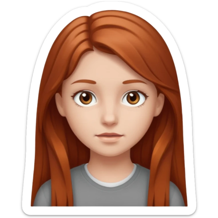 Create an icon of White teenage girl with Gray Eyes and long Reddish light brown hair sticker
