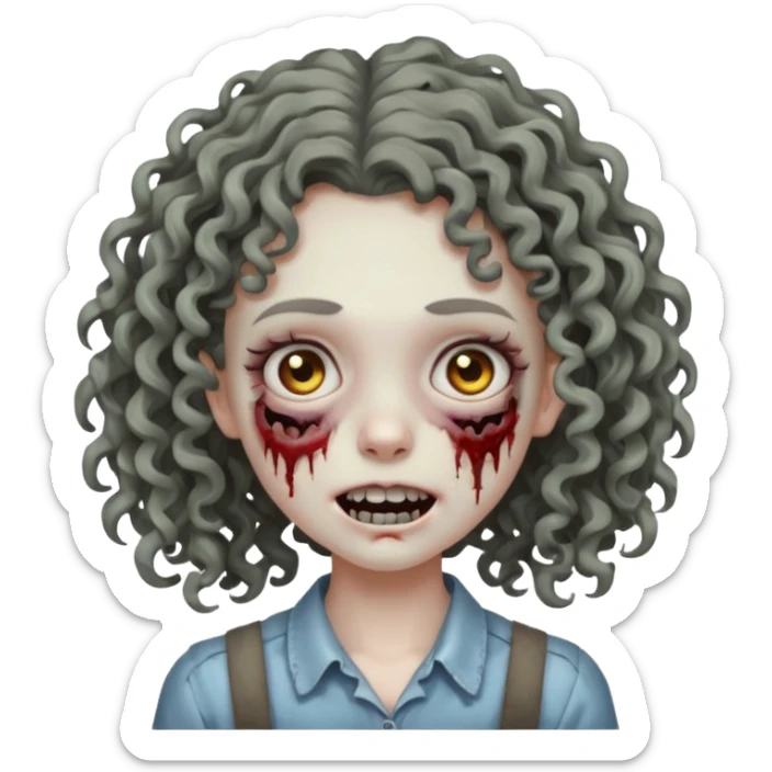 uma garota zumbi com o cabelo cacheado meio ondulado que usa aparelho sticker
