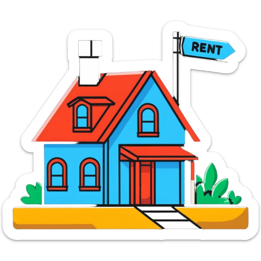 house with a 'for rent' sign sticker