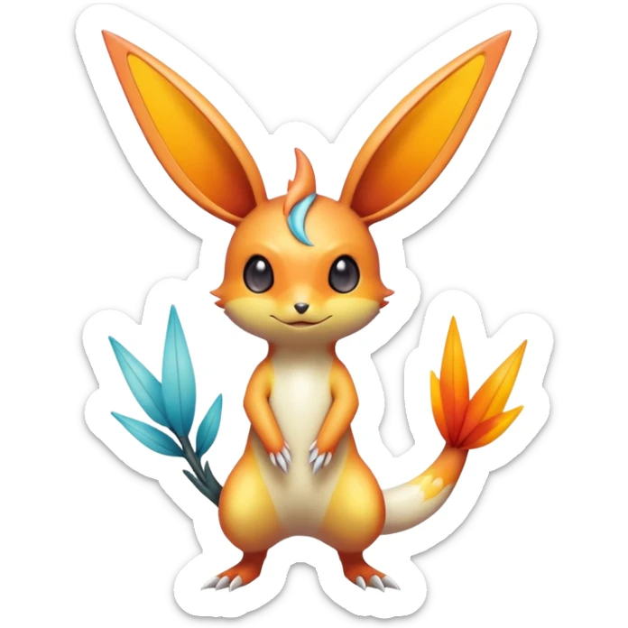 Colorful Shiny Exotic Victini-Salandit-Minccino-Emolga-Fakémon-hybrid-creature (full body)  sticker